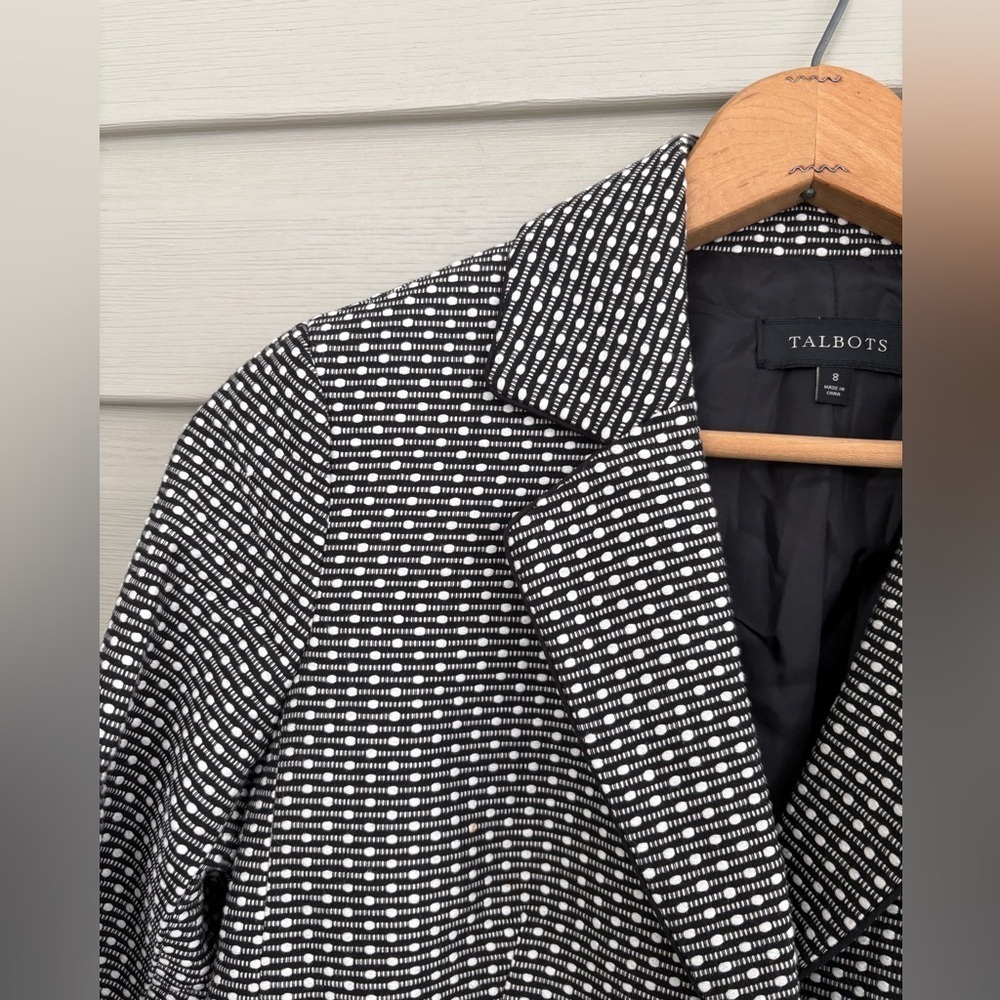 TALBOTS black & white cotton blend blazer jacket dots office casual sz 8 EUC